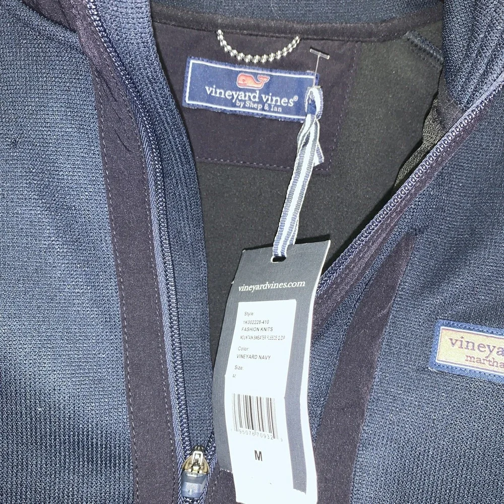 Vineyard Vines Mens Navy Blue 1/4 Zip Mountain Sweater Fleece M NWT NEW‎